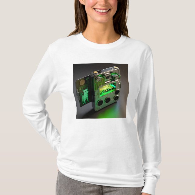 T-shirt Porte-monnaie futuriste avec écran hologramme (Devant)