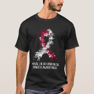 T-shirt Porter Burgundy Blanc Ruban Tête Orale Col Cancer 