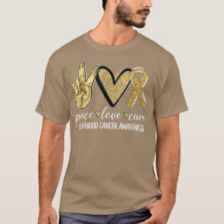 T-shirt Porter Gold Ruban Peace Love Cure Cancer de l'enfa