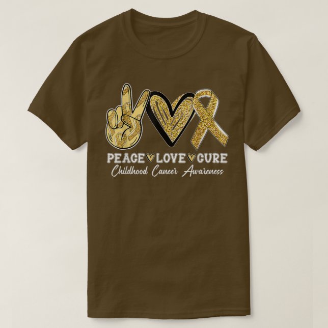 T-shirt Porter Gold Ruban Peace Love Cure Cancer de l'enfa (Design devant)