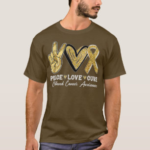 T-shirt Porter Gold Ruban Peace Love Cure Cancer de l'enfa