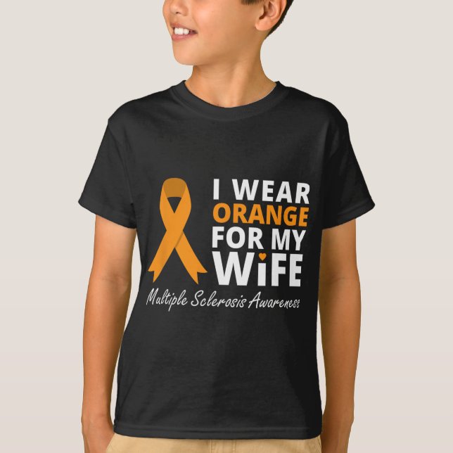 T-shirt Porter Orange Pour Ma Femme Ms Awareness Ribbon (Devant)