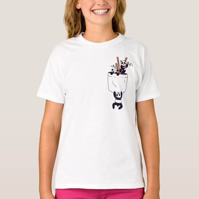 T-shirt Portes de panda de poche mignonnes (Devant)