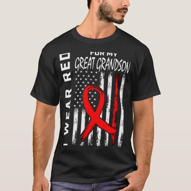 T-shirt Portez un ruban rouge arrière-petit-fils conscient (Devant)