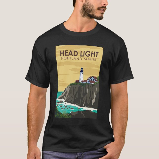 T-shirt Portland Head Light Maine Art Vintage (Devant)
