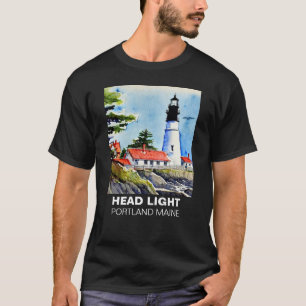 T-shirt Portland Lighthouse Maine Aquarelle
