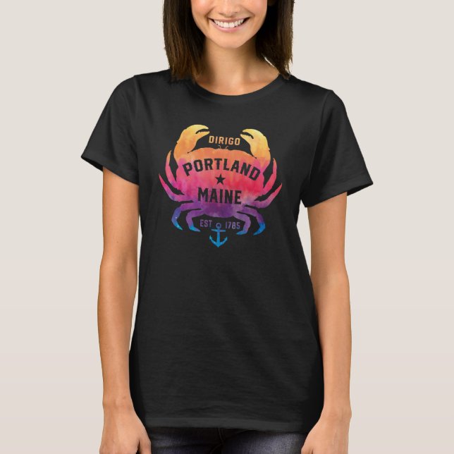 T-shirt Portland Maine Souvenir Dirigo Crab Cute Rainbow T (Devant)
