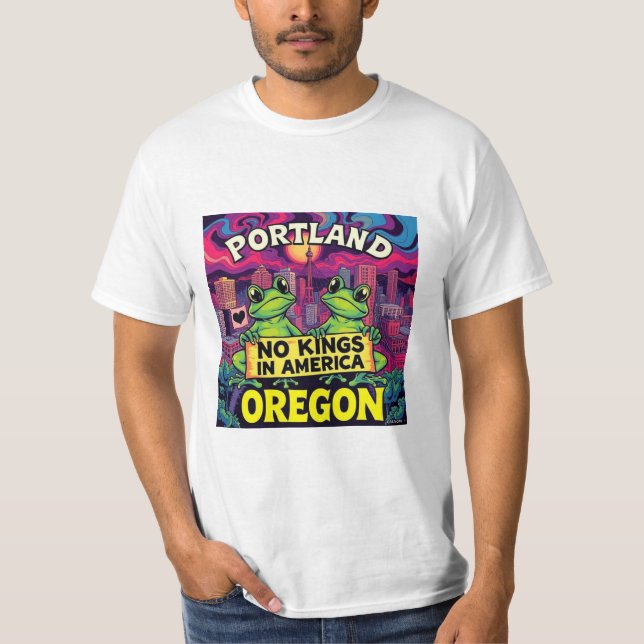 T-shirt Portland Oregon Frogs No Kings in America (Devant)