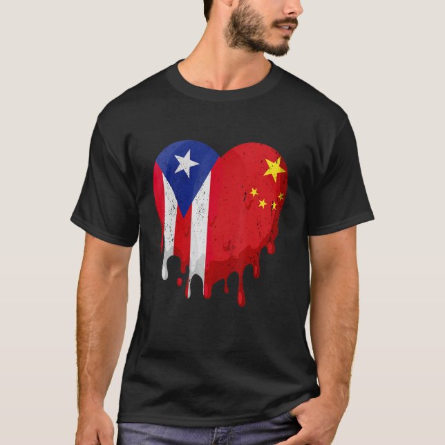 T-shirt Porto Rico Chine Drapeau Coeur Citoyen Grown Patri (Devant)