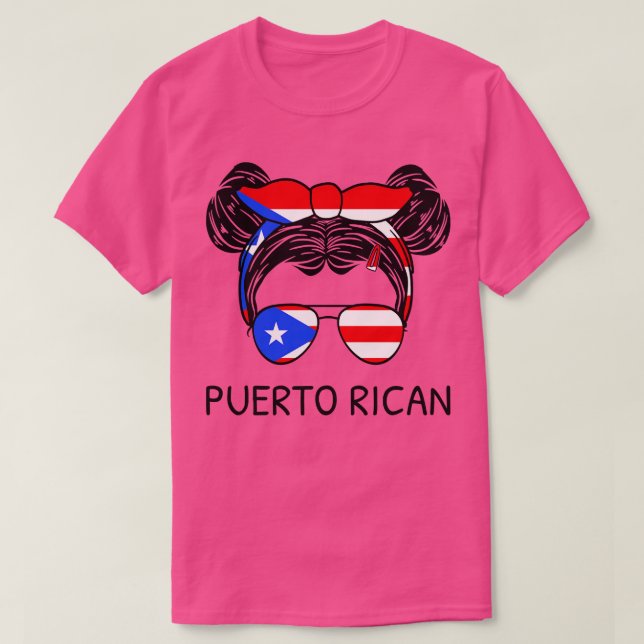 T-shirt Porto Rico Drapeau Portoricain Fille Avec Des Buns (Design devant)