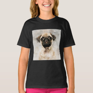 T-shirt Portrait aquarelle de chien Pug 01