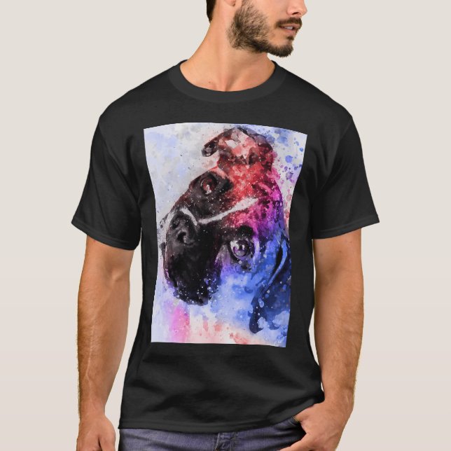 T-shirt Portrait aquarelle de Pug (Devant)