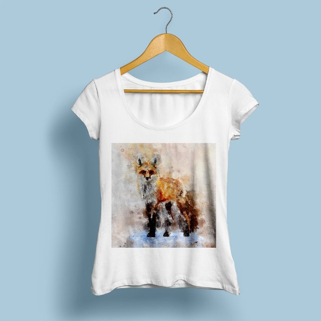 T-shirt Portrait aquarellé du renard roux 02 (Red Fox Watercolor Portrait 02. Women Basic White T-Shirt)