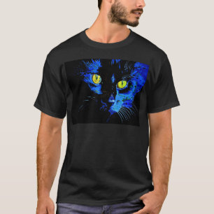 T-shirt Portrait Artistique Chat Noir Avec Frappe Jaune E
