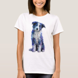 T-shirt Portrait artistique de femme avec chiot Border Col