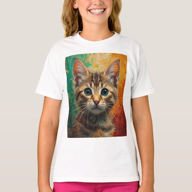 T-shirt Portrait Artistique Kitten - Peinture à l'huile vi (Devant)