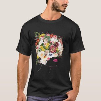 T-shirt Portrait Avec Cheveux Floraux Flowe D'Inspiration