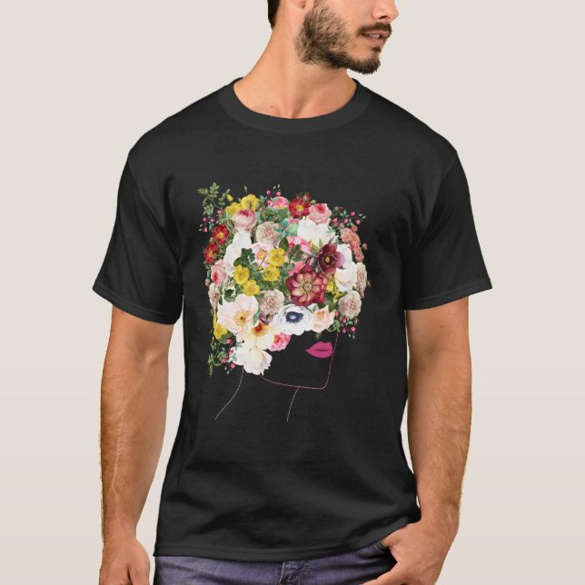 T-shirt Portrait Avec Cheveux Floraux Flowe D'Inspiration  (Devant)