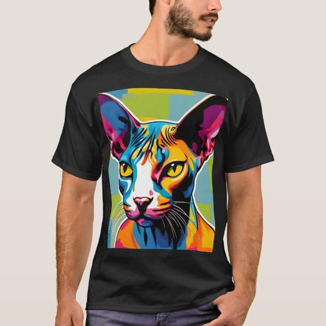 T-shirt Portrait Chat Sphynx Pop Art (Devant)
