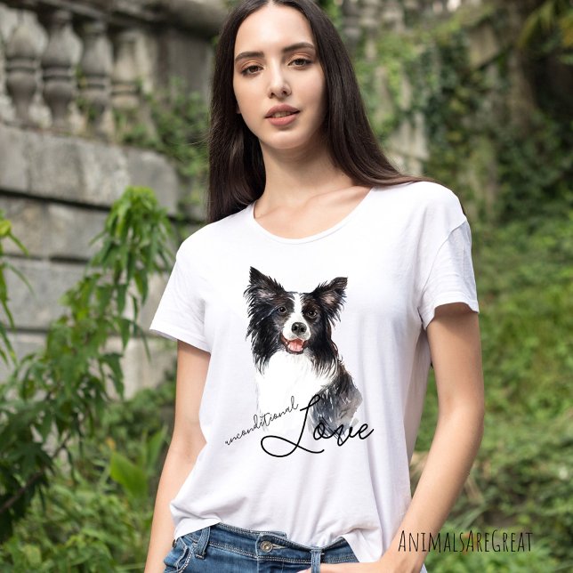 T-shirt Portrait Collie Bordure Amour Inconditionnel (Créateur téléchargé)