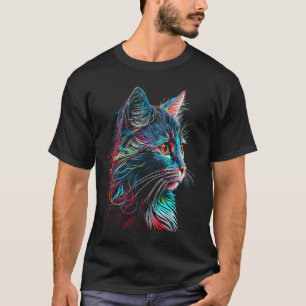 T-shirt Portrait Coloré de Visage de Chat Pour les Proprié