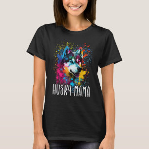 T-shirt Portrait coloré éclaboussé de Maman Husky sibérien