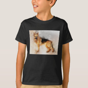 T-shirt Portrait d'aquarelle de chien berger allemand 02