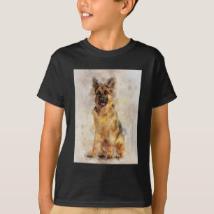 T-shirt Portrait d'aquarelle de chien berger allemand 03