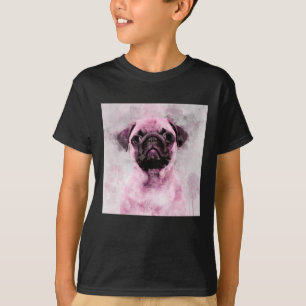 T-shirt Portrait d'aquarelle de chien Carlin rose 02