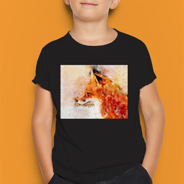 T-shirt Portrait d'aquarelle Red Fox 03 (Red Fox Watercolor Portrait 03. Boy Basic Black T-Shirt)