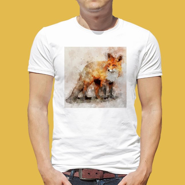 T-shirt Portrait d'aquarelle Red Fox 04 (Red Fox Watercolor Portrait 04. Men Basic White T-Shirt)