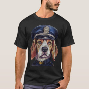 T-shirt Portrait de Beagle amusant en Casquette de police 
