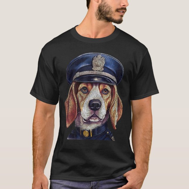 T-shirt Portrait de Beagle amusant en Casquette de police  (Devant)
