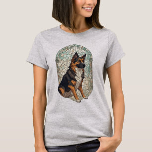 T-shirt Portrait de Berger Allemand avec vitrail 