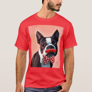 T-shirt Portrait de Boston Terrier avec la cravate d'arc