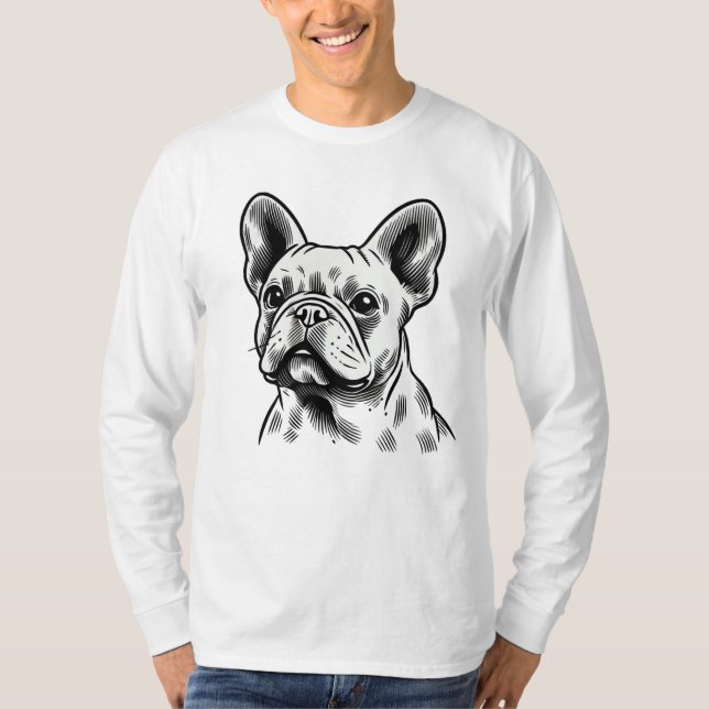 T-shirt Portrait de Buldog en français noir et blanc (Devant)
