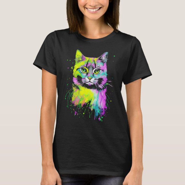 T-shirt Portrait de chat coloré (Devant)