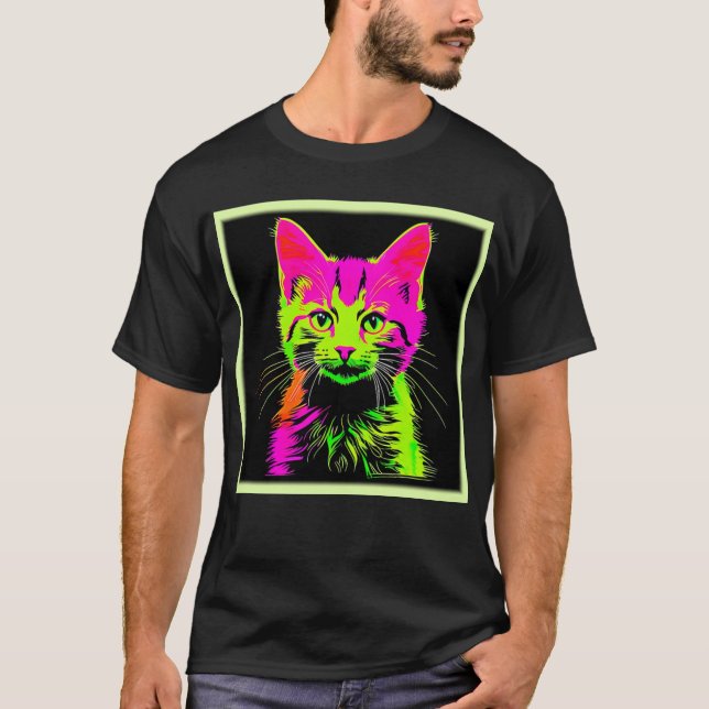 T-shirt Portrait de chat de Neon (Devant)