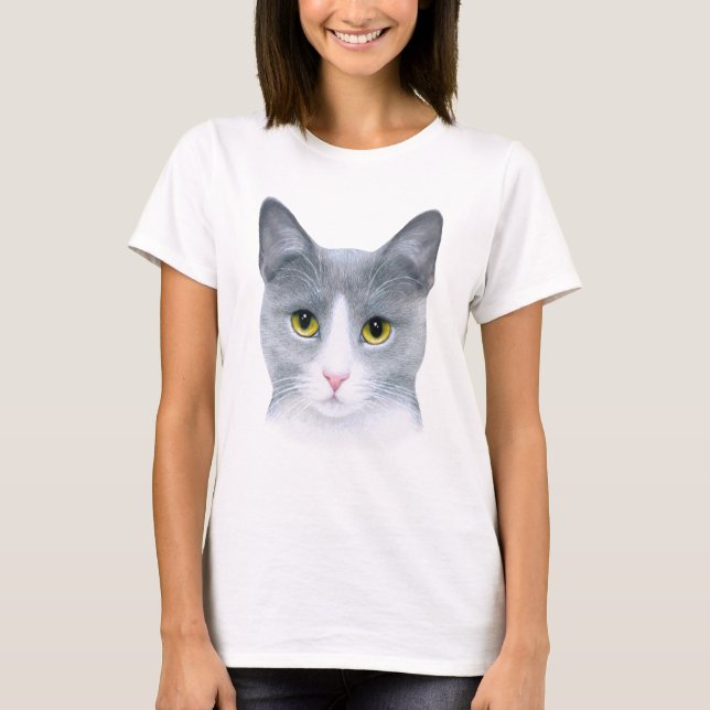 T-shirt Portrait de chat gris 611 (Devant)