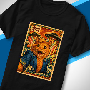 T-shirt Portrait de chat mignon et drôle d'alien UFO japon