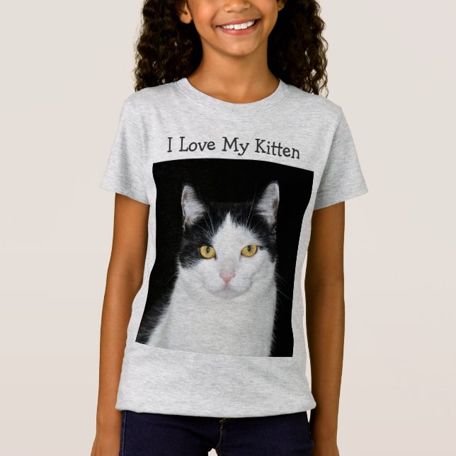 T-Shirt Portrait de chat noir et blanc (Devant)