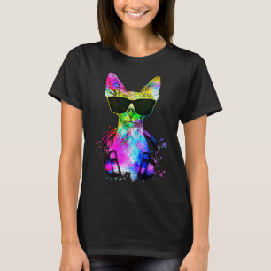 T-shirt Portrait de chat Retro Pop Sphynx avec casque