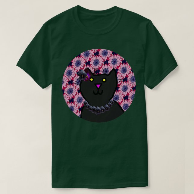 T-shirt Portrait de chats floraux violet (Design devant)