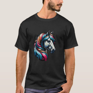 T-shirt Portrait de cheval mignon avec plume de crinière c