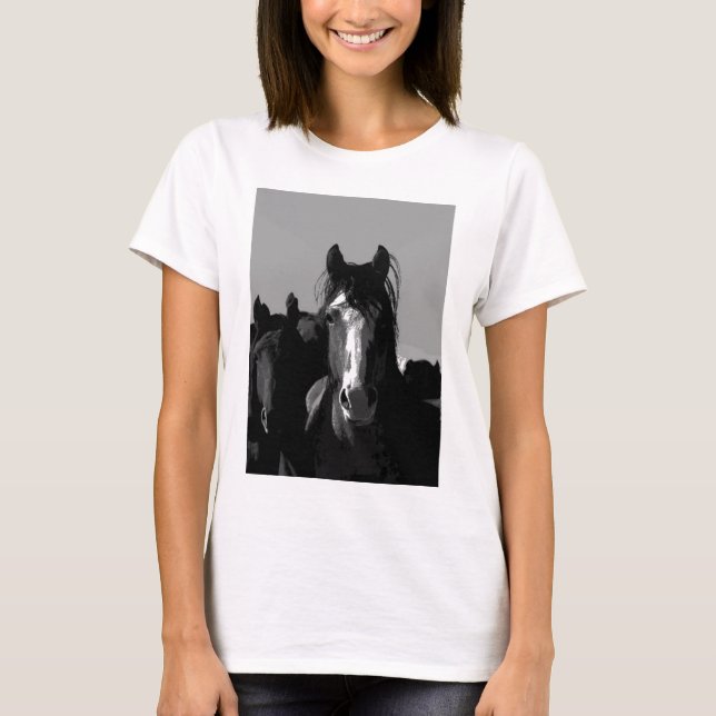 T-shirt Portrait de cheval noir et blanc (Devant)