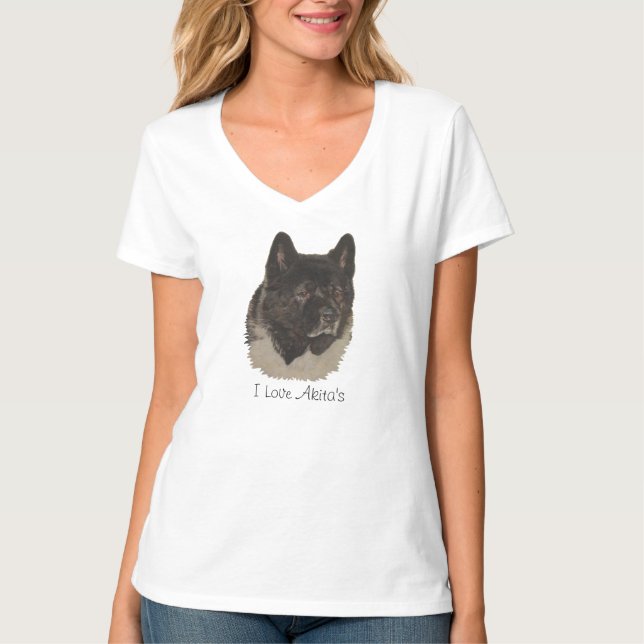 T-shirt portrait de chien akita japonais mignon avec sloga (Devant)
