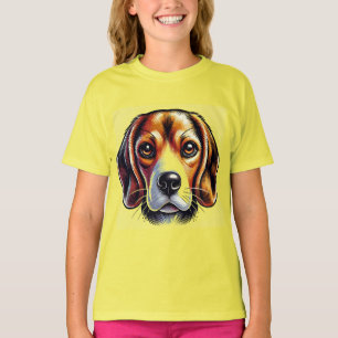 T-shirt Portrait de chien Beagle mignon avec des couleurs