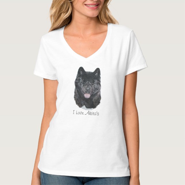 T-shirt portrait de chien brindle noir d'akita avec le (Devant)