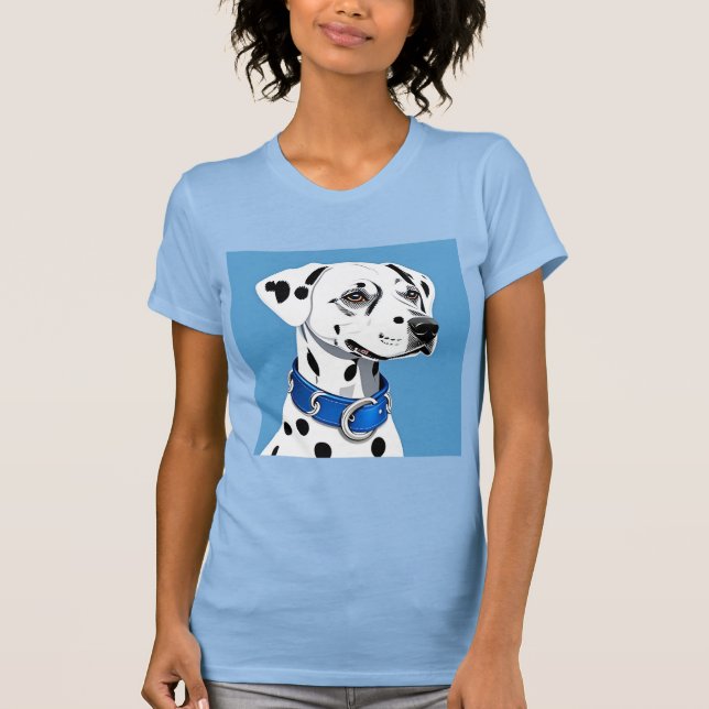 T-shirt Portrait De Chien Dalmatien Avec Col Bleu (Devant)
