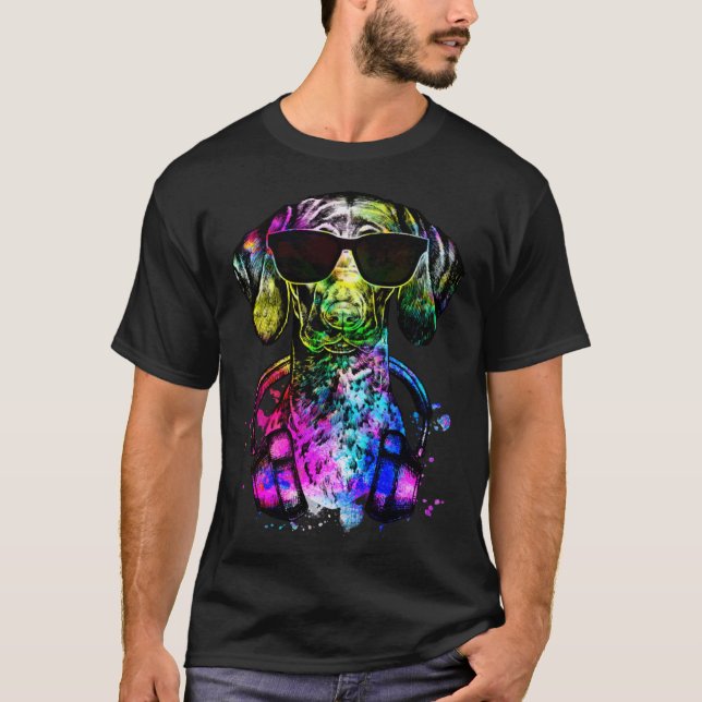 T-shirt Portrait de chien de Pop GSP Retro avec casque (Devant)